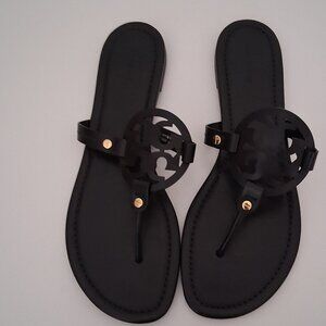 Tory Burch Miller Calf Leather Sandals Perfect Black Size 11
